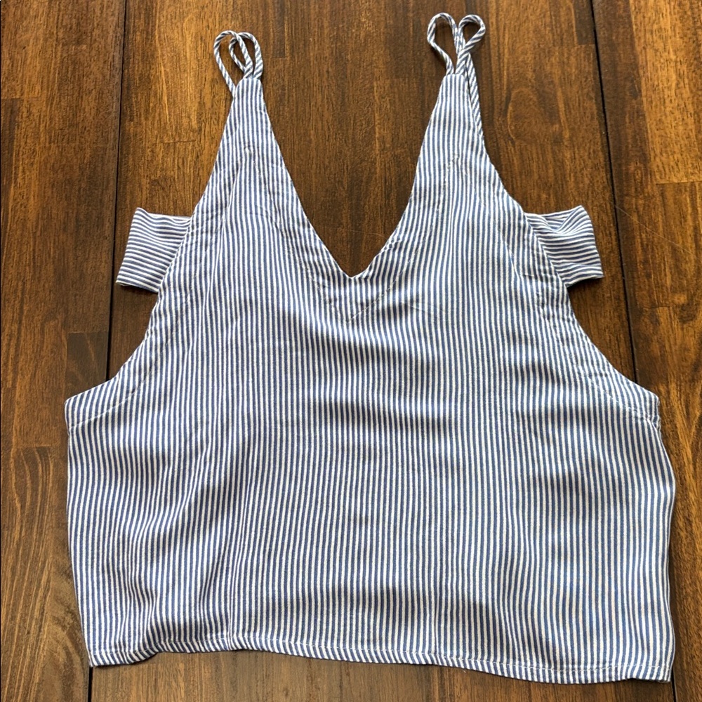 Lulu’s Striped Blue and White tie back tank
